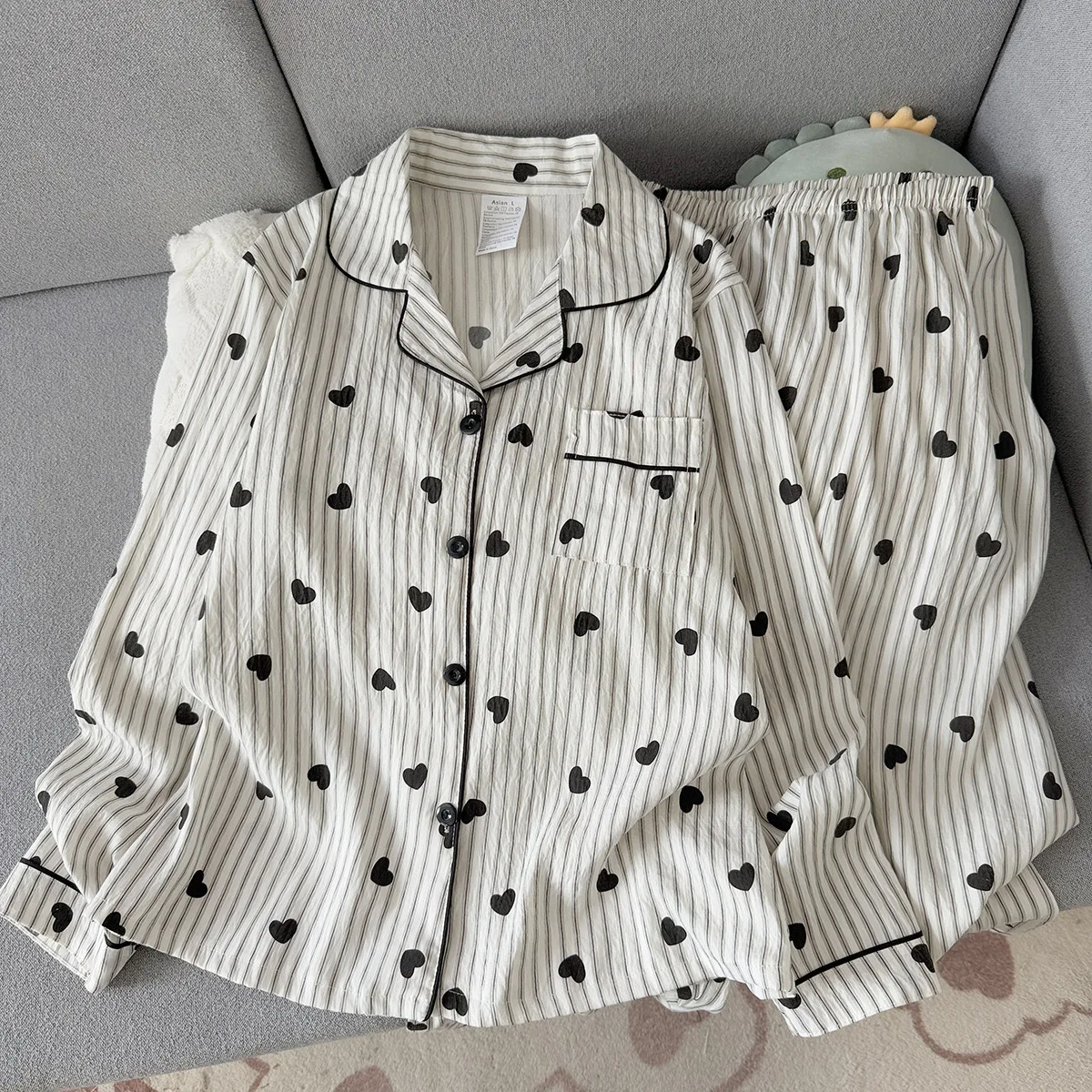 Spring and Autumn New Women's Long-Sleeve Pajamas Cloud Cotton Long Pants with Lapel Cardigan Loose Girl's Homewear Pajama Set