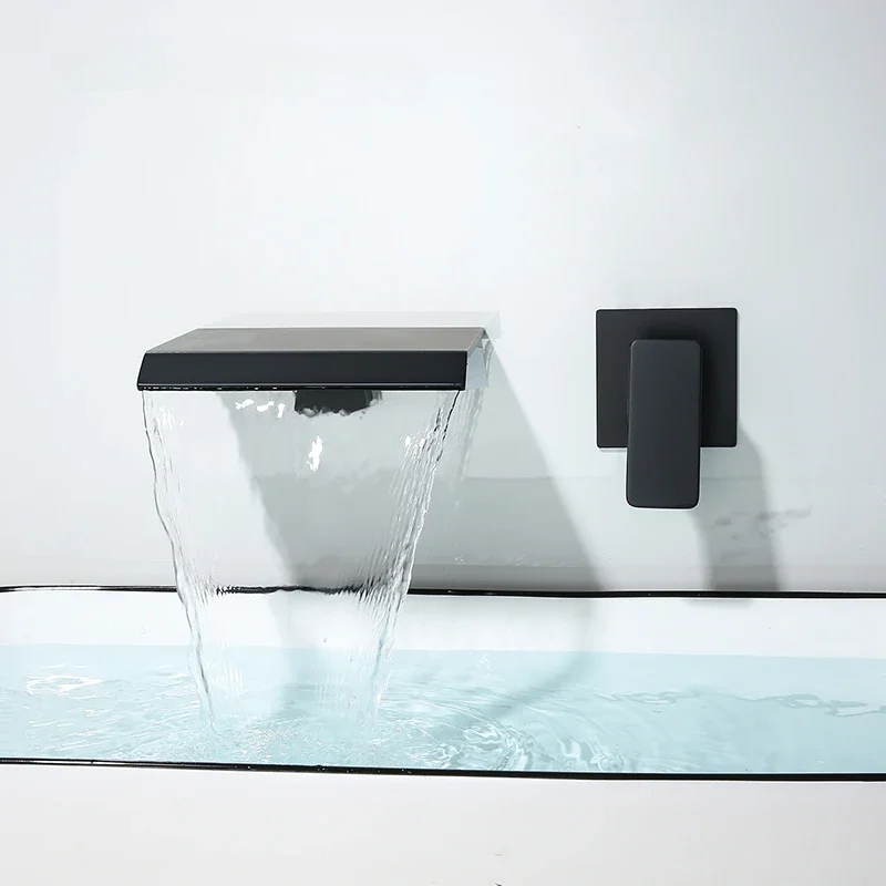 Matte black embedded wall concealed faucet waterfall concealed hotel homestay hot and cold water basin