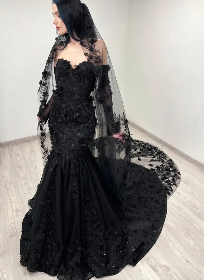 Custom Black Wedding Dress Gothic Wedding Dress Black Wedding Dress With Skirt Backless Wedding Dress Black Optional Color