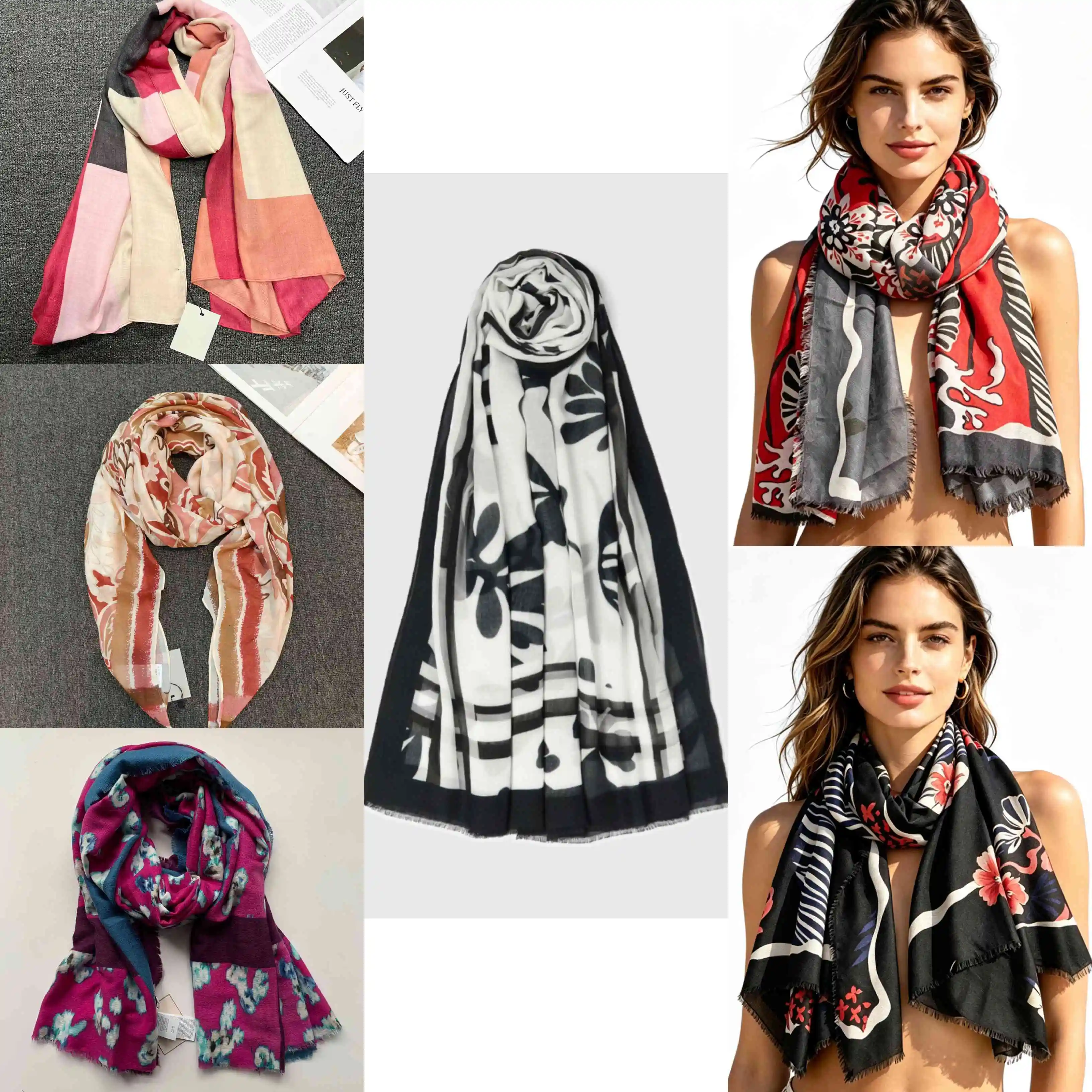 Spanish Original Large-Sized Bohemian Style Women's Scarf Sun Protection Colorful Print Beach Shawl Single Wrap for Women