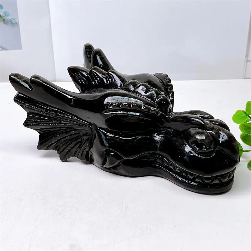 

18CM Natural Silver Obsidian Dragon Skull Carving Polished Quartz Healing Stones Gemstones For Home DIY Decoration 1pcs