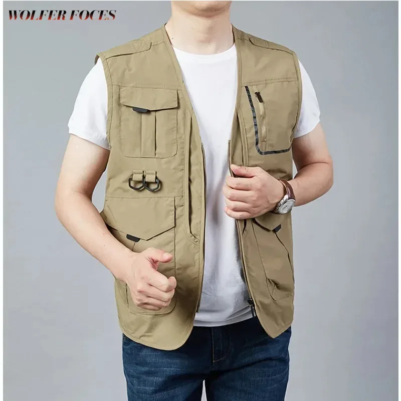 

Leather Men Jackets Windbreaker Hunting Vest Motorcyclist Denim Luxury MAN Men's Clothing Vests Waterproof Lightweight Tactical