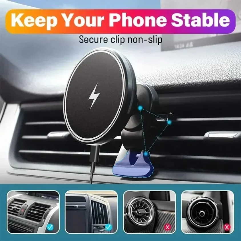 

Universal Magnetic Wireless Charger 360° Rotatable Car Phone Holder Bracket for Magsafe iPhone 17 16 15 14 Fast Charging Station