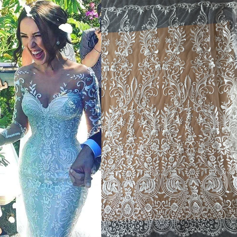قماش دانتيل شبكي مطرز عالي الجودة، فستان زفاف، إكسسوارات تزيين عصرية مصنوعة يدويًا #4