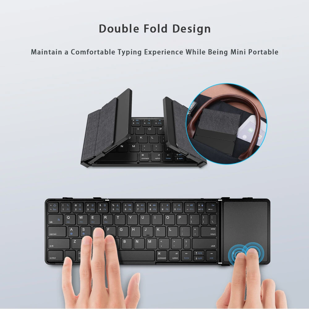 New Three Fold Bluetooth Keyboard for Mobile Phones and Tablets, Three System Universal Business Leather Portable Keyboard