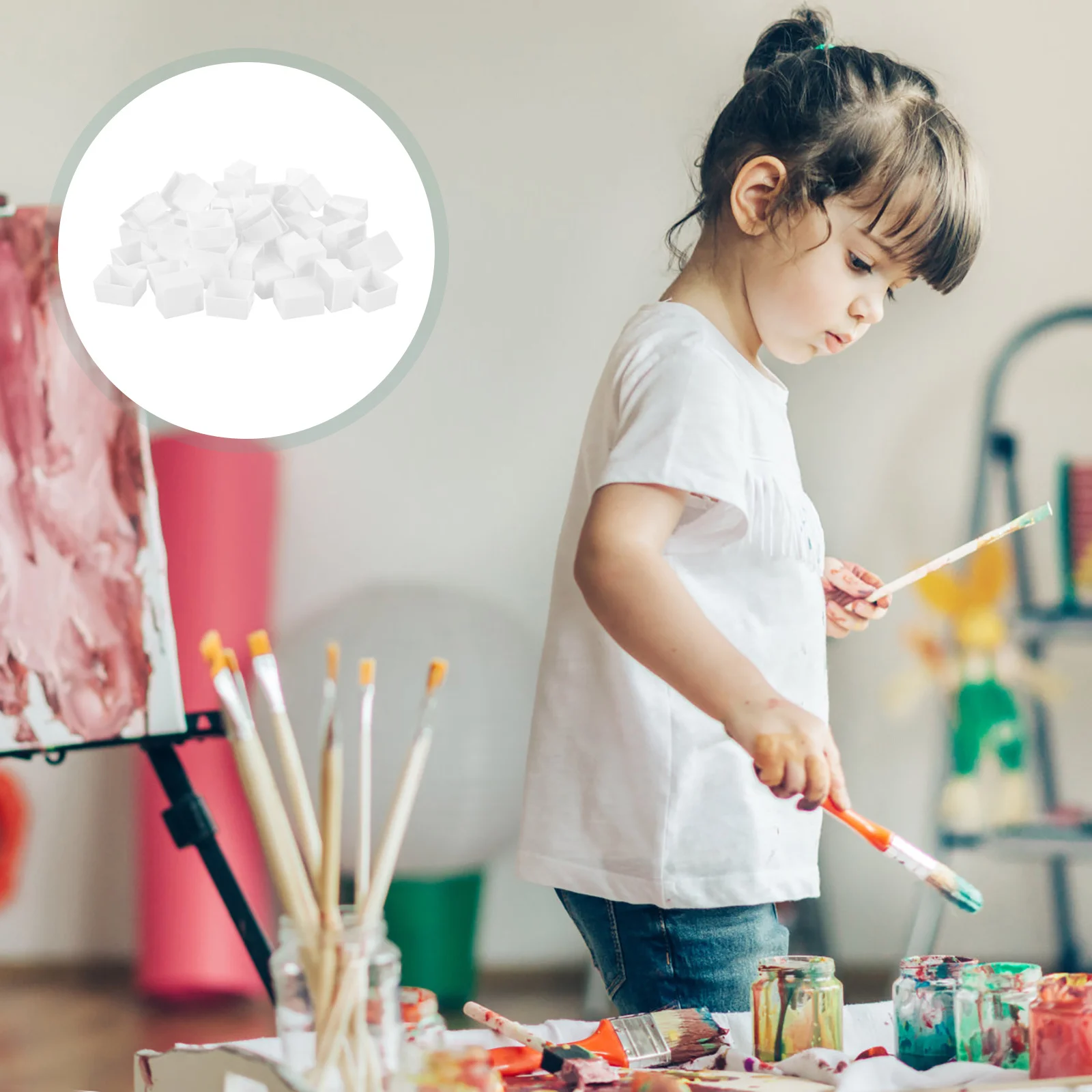 

50Pcs Plastic Watercolor Paint Pans Empty Half Pans Transparent DIY Painting Drawing Art Supplies Storage Container