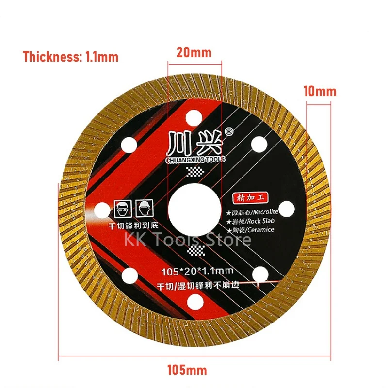 Imagem -02 - Diamante Turbo Lâmina 105 mm Disco de Corte Fino para Porcelana Cerâmica Telha Granito 20 mm Buraco Discos Diamante Viu Cortador Peças