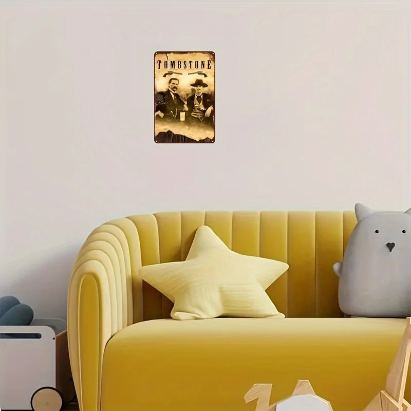 مسطح ثنائي الأبعاد، قطعة واحدة من فن الحائط المعدني للفيلم الغربي العتيق "Tombstone Town 50.62 متر - حديد متين مقاوم للطقس 20.32 × 30.48 سم Rus #6