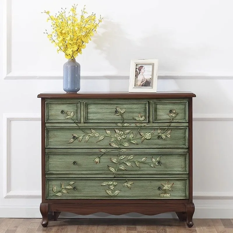 Mediterranean six-chest cabinet, American-style narrow foyer entrance cabinet, living room decoration painted