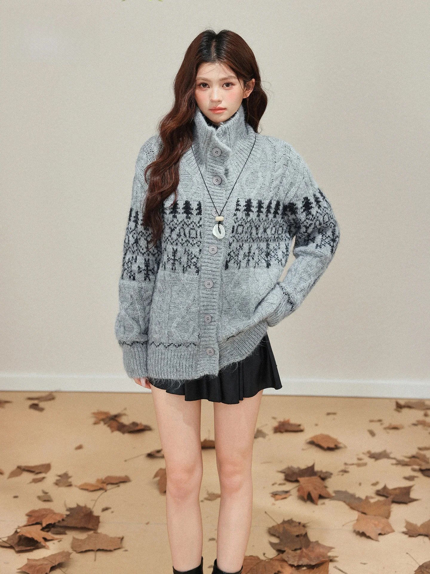 

Unique Wool Knitted Open Cardigan Long Sleeve Sweater Women's Loose Top Summer New Arrival Fair Isle Embroidery Knitwear