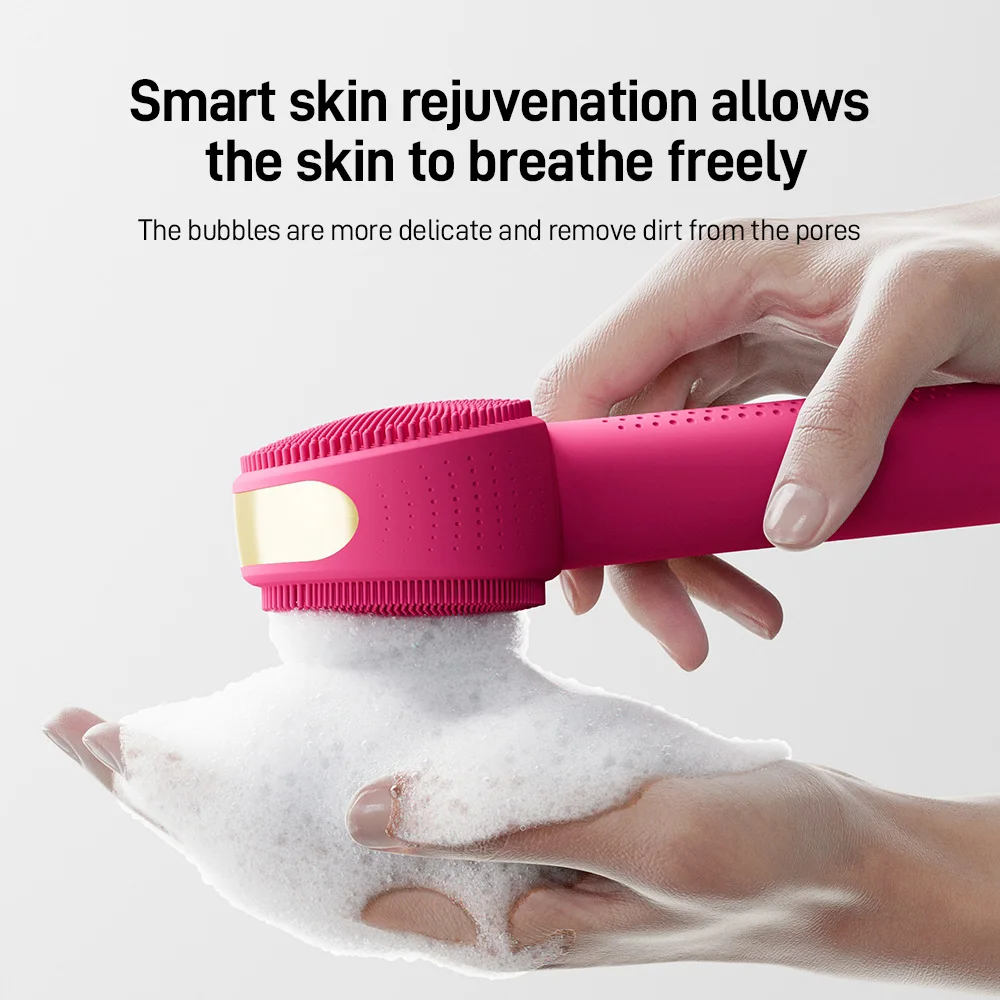 Spazzola per la pulizia del viso elettrica in silicone morbido a doppio lato Spazzola per il viso vibrante sonica a 5 livelli per la pulizia profonda esfoliante