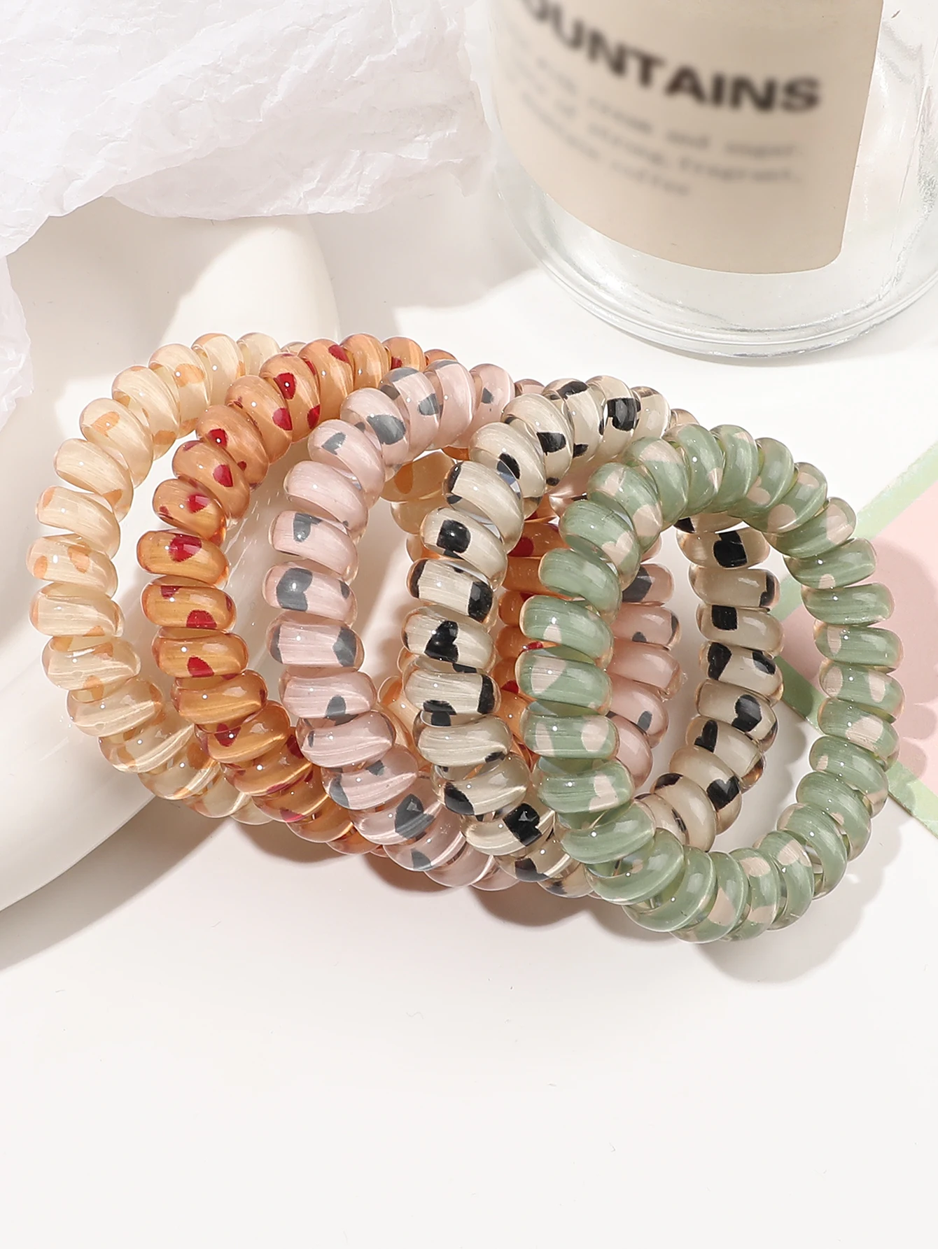 

5 шт., леопардовый спиральный телефонный шнур, резинки для волос для женщин, катушки для густых волос, держатели для хвоста без складок, резинки для волос