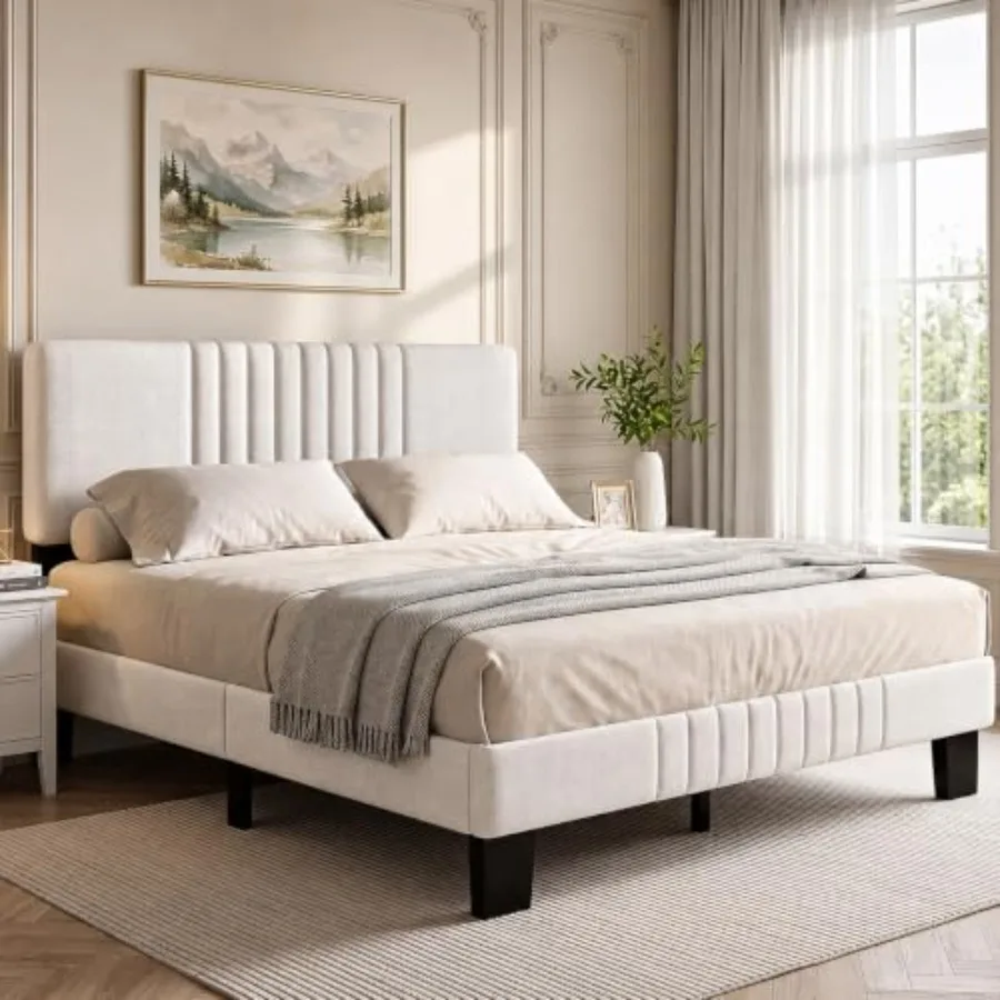 Queen Size Metal Platform Bed Frame in Black Steel for Bedroom Use: Heavy-Duty, Noise-Free, Adjustable Headboard Compatible, No
