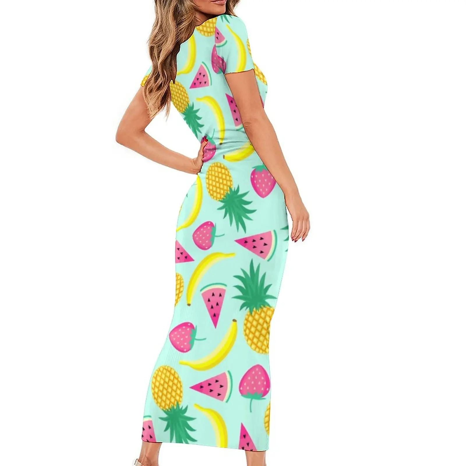 Banana Pineapple Dress Woman Funky Fruit Print Korean Fashion Bodycon Dress Summer  Pretty Maxi Dresses Design Big Size Clothing