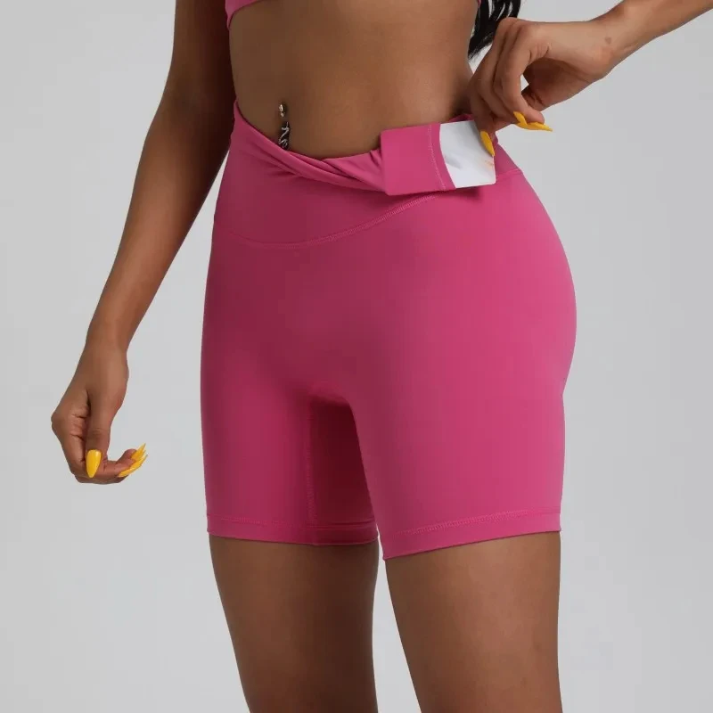 Solid Color Women Cycling Sports Shorts Fitness Tights Women Sports Shorts Leggings High Waist Athletic Built-In Pocket Soft