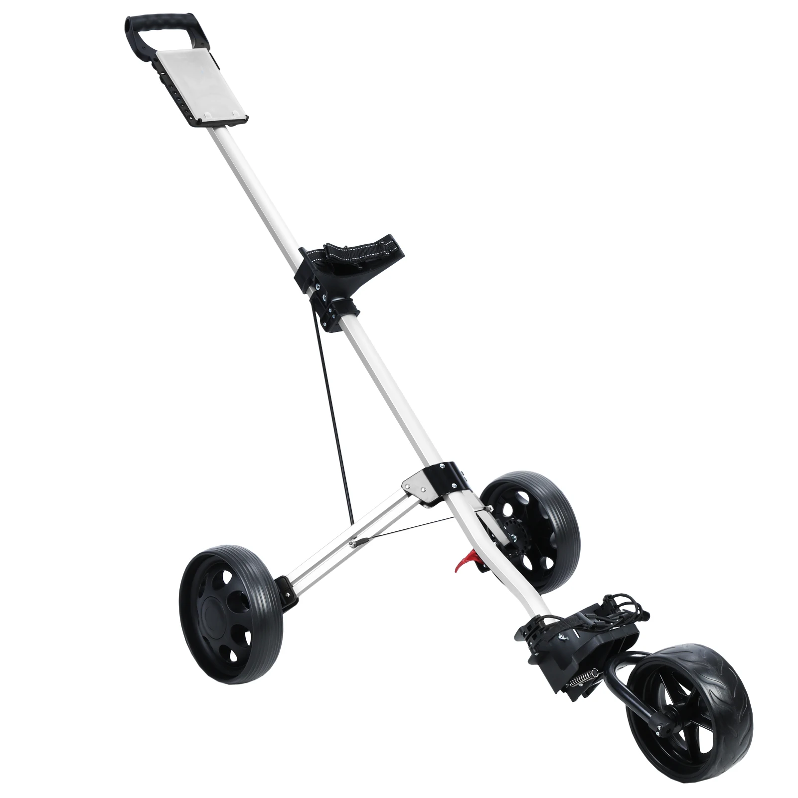 3 Wheels Folding Golf Push cart with Foot Brake & Phone Holder & Waterproof Cooler Bag, Portable Lightweight