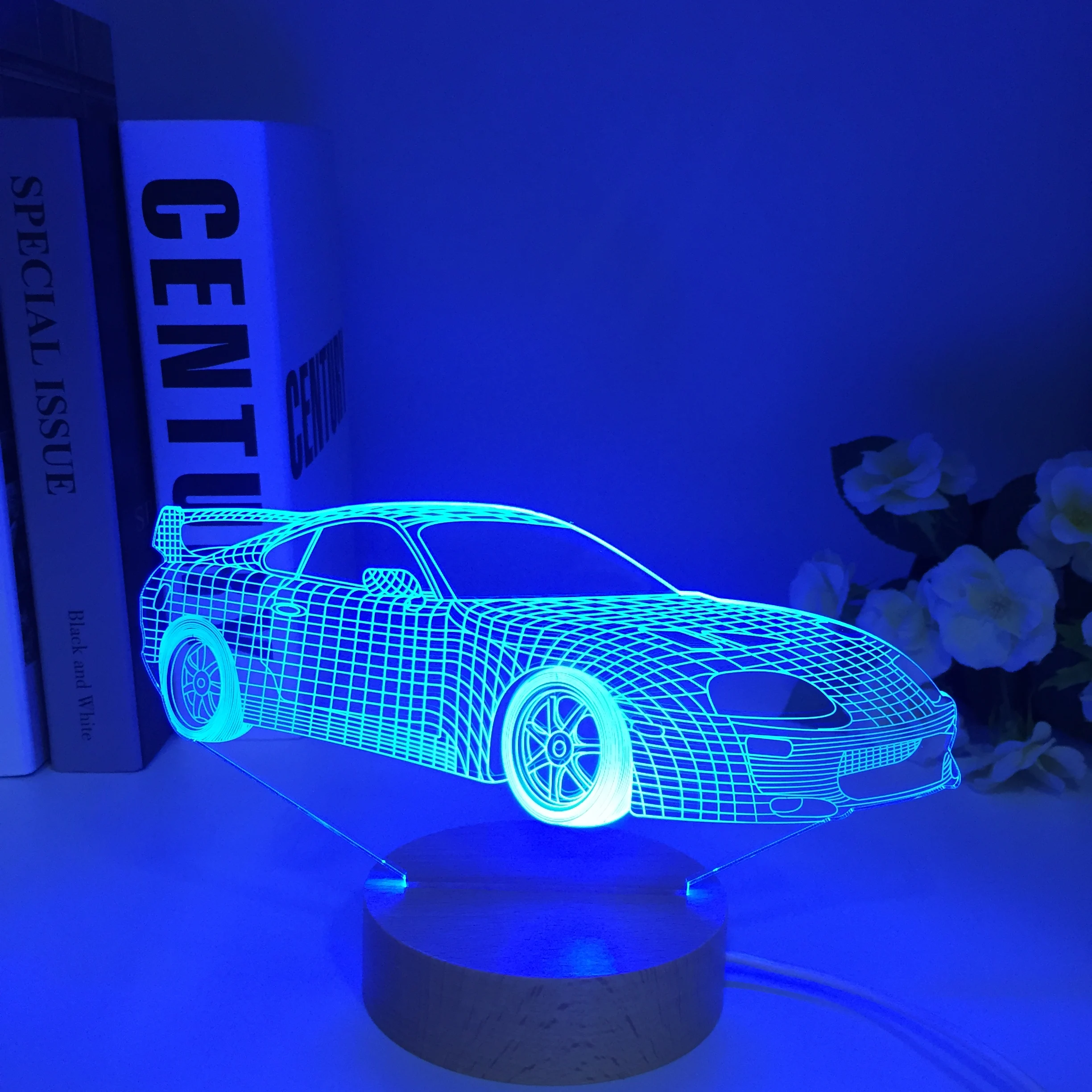 3D Illusion Lamp USB LED Race Car Night Light 7 Color Changing Bedroom Decor for Men Boys Sports Racing Car Toy Kid Wooden Gifts