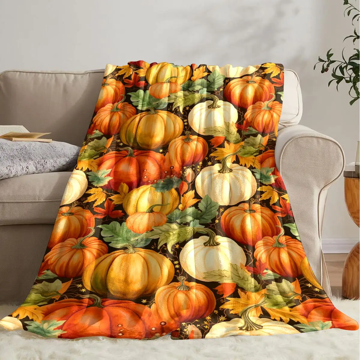 Pumpkin Blanket Halloween Blanket Autumn Harvest Fleece Throw Blankets Soft Cozy  Warm for Girls Kids Adults