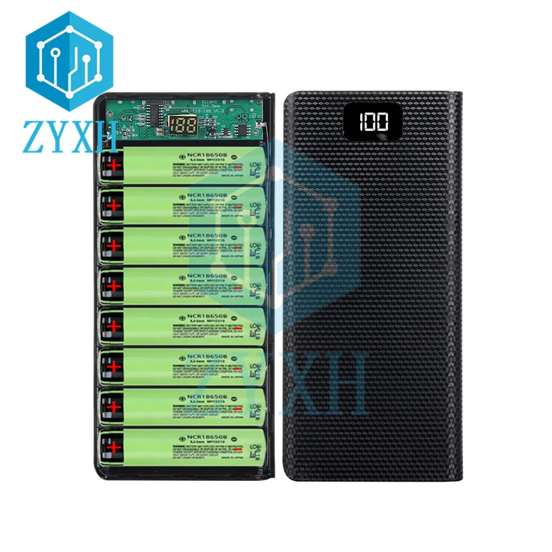 5V 2A 8*18650 Power Bank Case Holder Portable 8X18650 Kotak Charger Baterai USB LED Cangkang Penyimpanan Indikator DIY