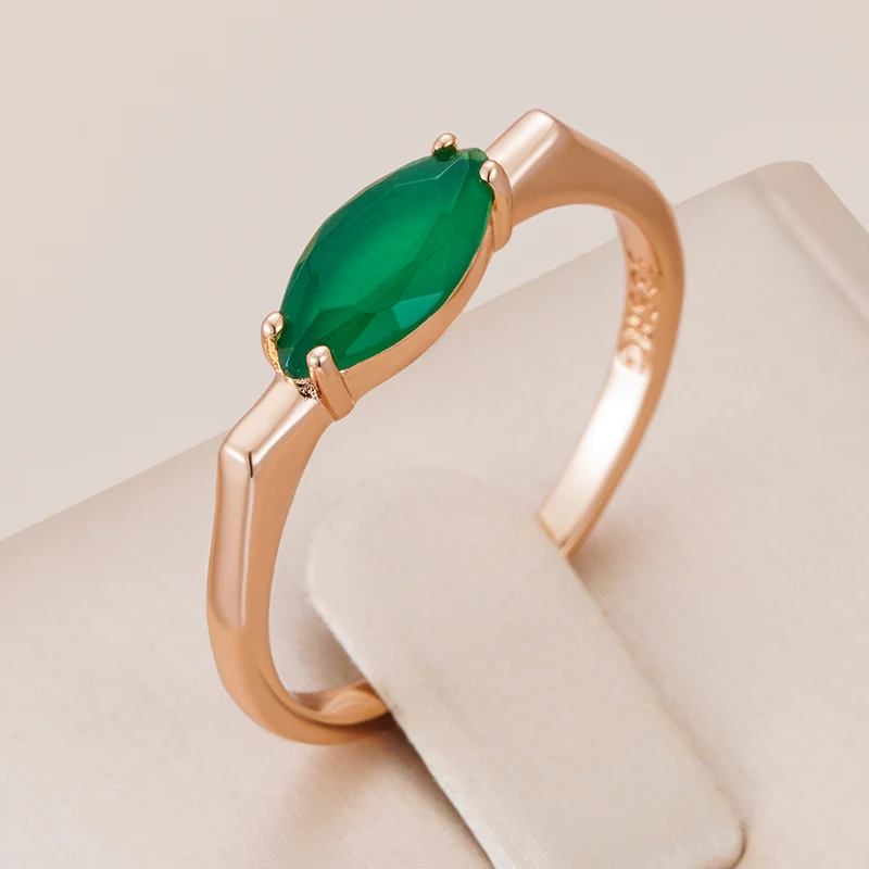 Kienl New Simple 585 Rose Gold Ring for Women Luxury Green Natural Zircon Bride Ring Vintage Wedding Jewelry Fashion 2022