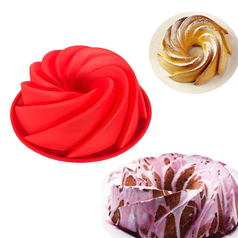 3D Large Spiral Shape Silicone Cake Pan moule silicone pâtisserie Bakeware Mold baking Tools Cyclone Shape Cake Mould 10- inch