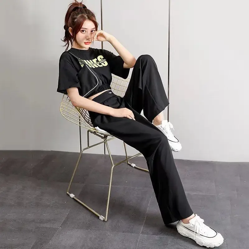 High Waist Elastic Trousers for Woman Baggy Straight Leg Loose Black Clothing Women\'s Pants Outfits Aesthetic Classic Quality G