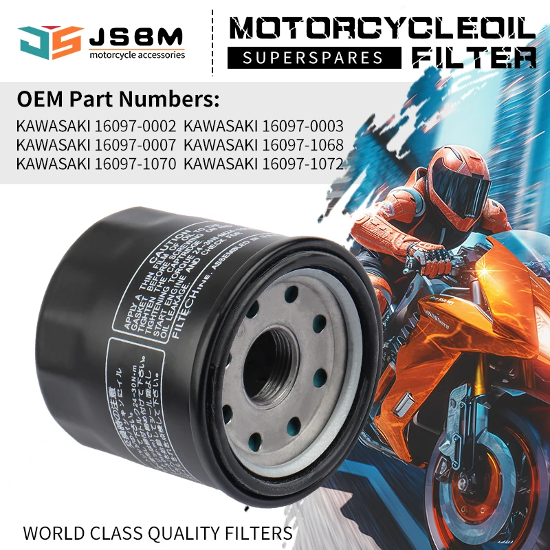 JSBM Oil Filter For Kawasaki KAF1000 V​ersys 650 KLE650 ABS Vulcan S EN650 Z900 Z900RS ER6N ER6F ER650 Ninja 500 600 650 ZX6R