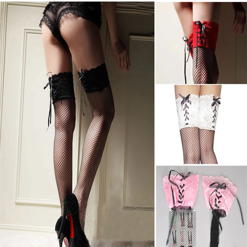 Women's Sexy Hollow Out Perspective Lace Decoration Mesh Stockings Summer Jacquard Strap Thigh Stocking