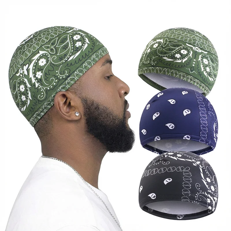 3 TEILE/LOS Neue paisley Welle Kappen Dicke Seidige Atmungsaktive Kuppel Elastische Mesh Perücke Kappe Männer Outdoor Welle Kappen – Detail 10