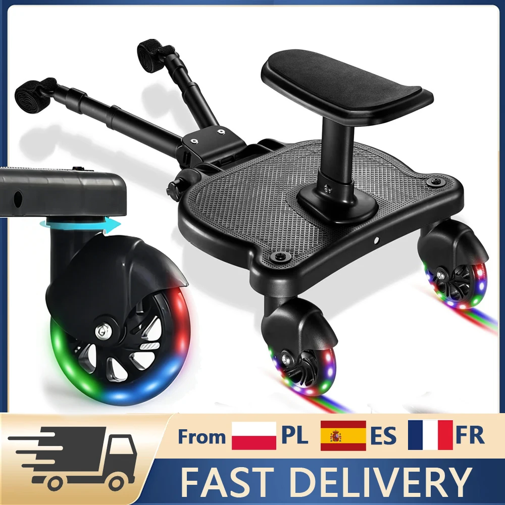 Planche à roulettes universelle pour poussette avec roues lumineuses clignotantes, accessoire 2-en-1