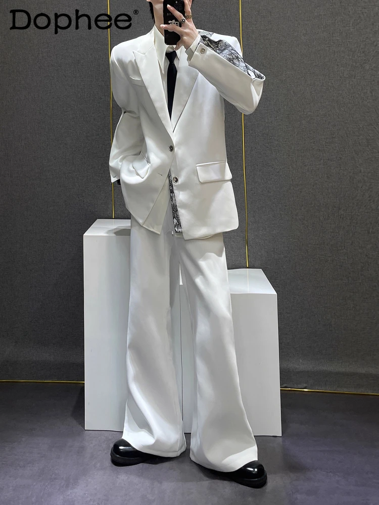 

Мужские осенние легкие роскошные пиджаки из 2 предметов, однотонные брюки, модные кружевные пиджаки, брюки, комплекты из двух предметов