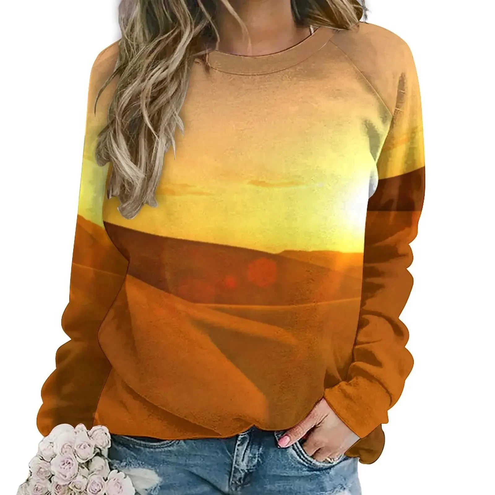 

Gold Desert Casual Hoodies Woman Sand Dune Sunset Aesthetic Printed Hoodie Long Sleeve Street Fashion Oversize Sweatshirts Gift