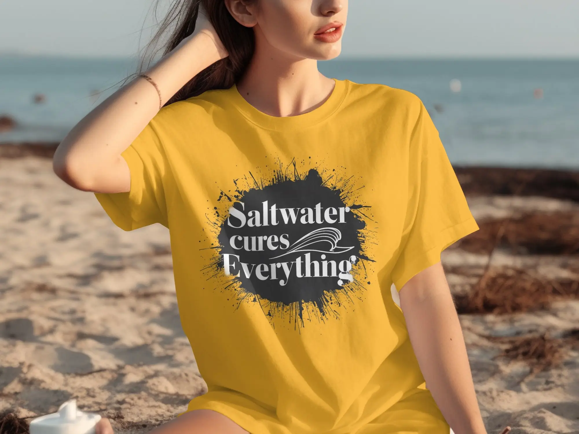 Saltwater Cures Everything Beach Lover Shirt Ocean Vibes Graphic Tee Summer Coastal T Sea Therapy Surf Enthusiast Apparel