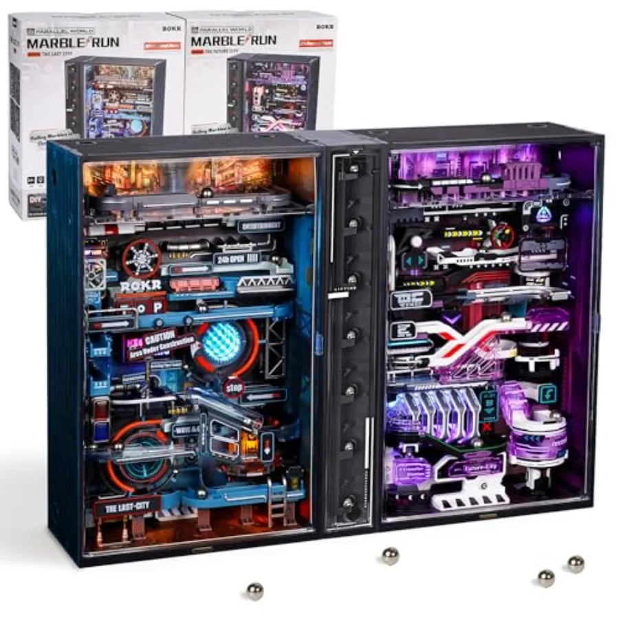 

2 in 1 Marble Run kit, 3D Plastic Puzzles for Adults, The Last City and The Future City Two Metal Models DIY Miniature Building