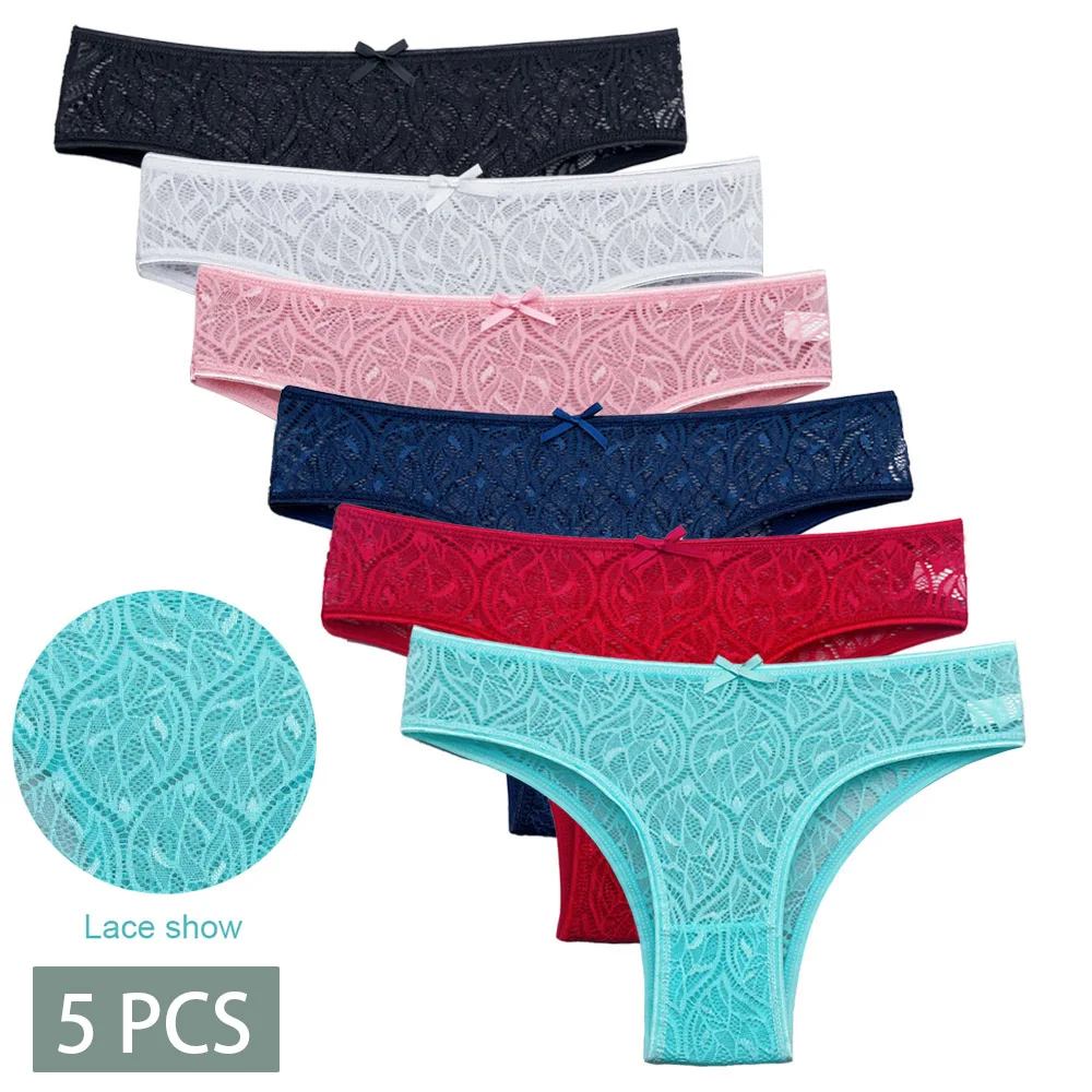 5 Pcs/Set Female Bikini Underwear Lace Briefs Women Transparent Panties Ladies Lingerie