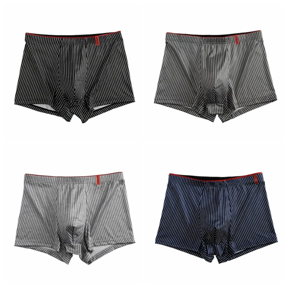 

4PCS Simple Stripe Men's Flat Panties Low Waist Large Size Men Boxer Underpants Loose Underwear for Man Male