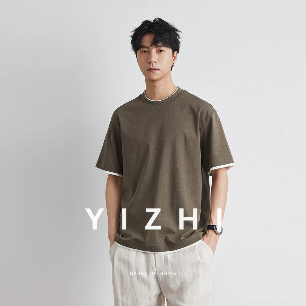 Summer New Men's Fake Two-piece T-shirt Loose Casual Short-sleeved Korean Fashion Half-sleeved Top