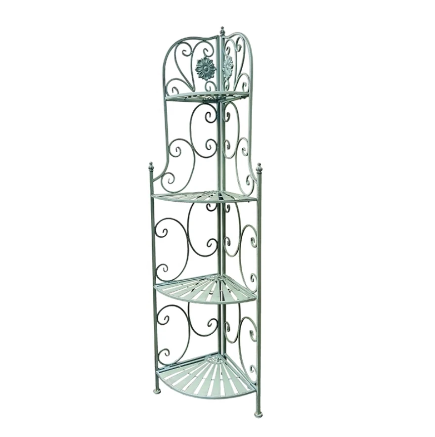 Indoor and Outdoor Vintage Retro Foldable Floor Plant Shelf 4 Tier Metal Corner Flower Stand