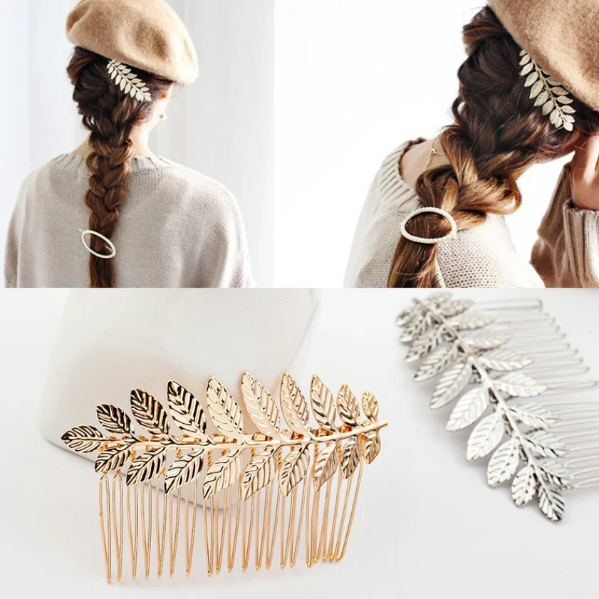 Elegant Wedding Hairpin Claw Gold Color Metal Leaf Hair Styling Tools For Women Crystal Hair Comb Pin Girls Hairclips Jewelry