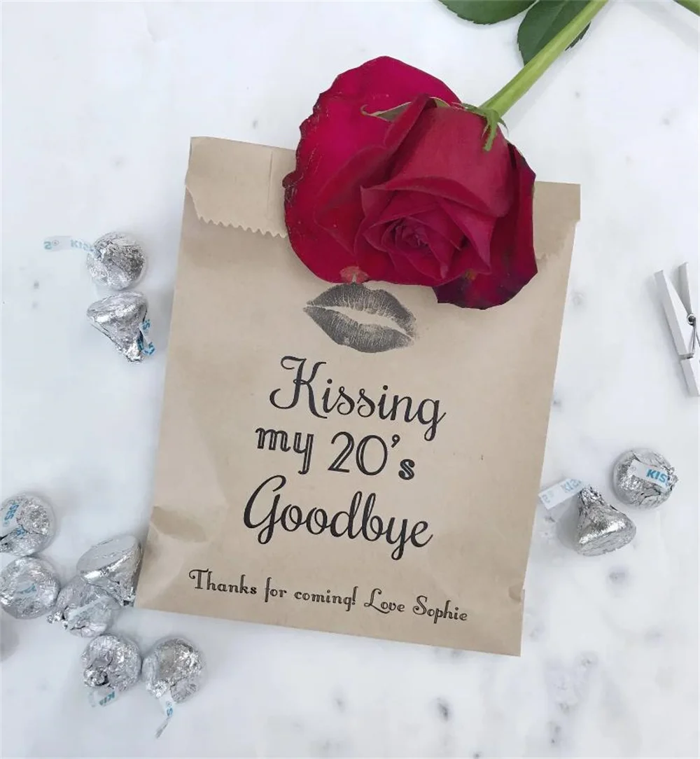 50pcs Birthday Favor Bags! - Kissing my 30th 40th 50th 60th 70th etc Goodbye Birthday - Favor Bags - Custom Printed on Kraft Bro