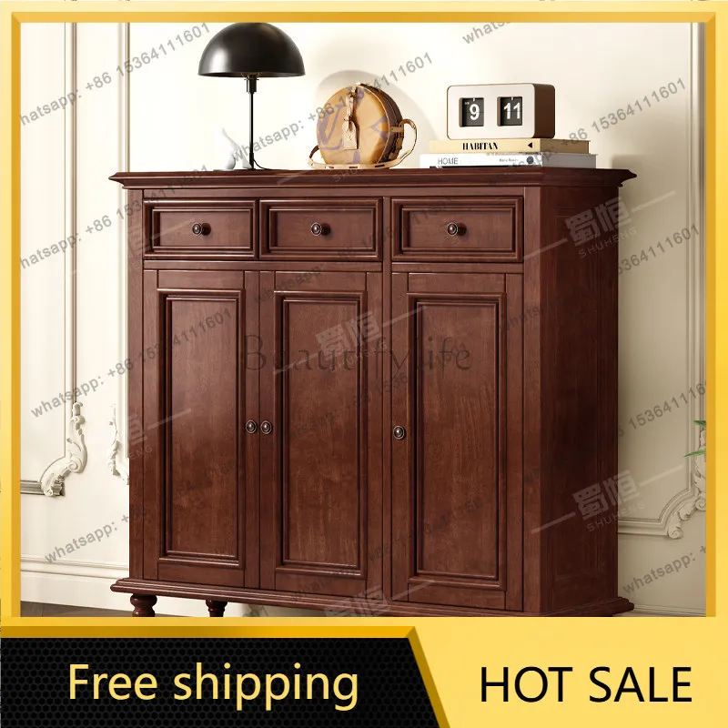 FG American retro pure solid wood two or three door shoe cabinet living room furniture entrance cabinet