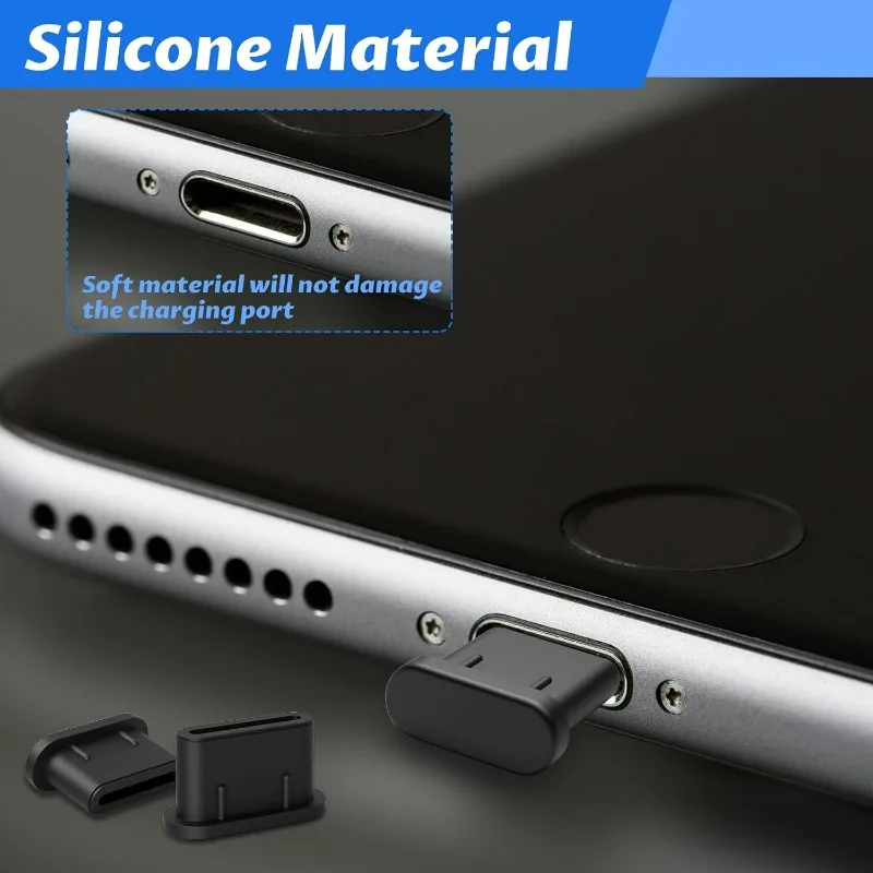 Plugue de poeira de silicone tipo C com escova de limpeza, tampa protetora de porta de carregamento para Samsung IPhone Xiaomi OPPO USB C Dustplugs