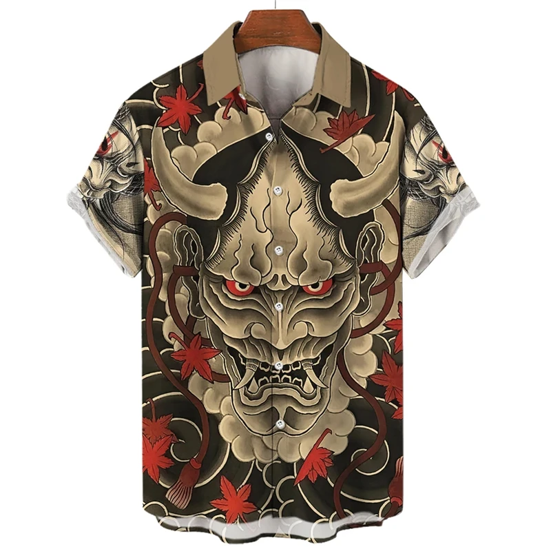 Mythical Monster Men\'s Shirt 3d Horror Face Print T-shirts Vintage Summer Male Tops Hawaiian Casual Oversized Loose Men Clothing