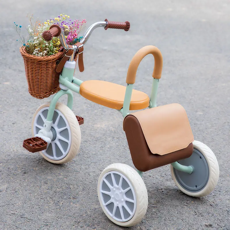 DokiToy Kreative und Interessante kinder Dreirad Pedal 1-3-6 Jahre Alt Baby Fahrrad Retro Dreirad Mit leder Tasche Kinderwagen