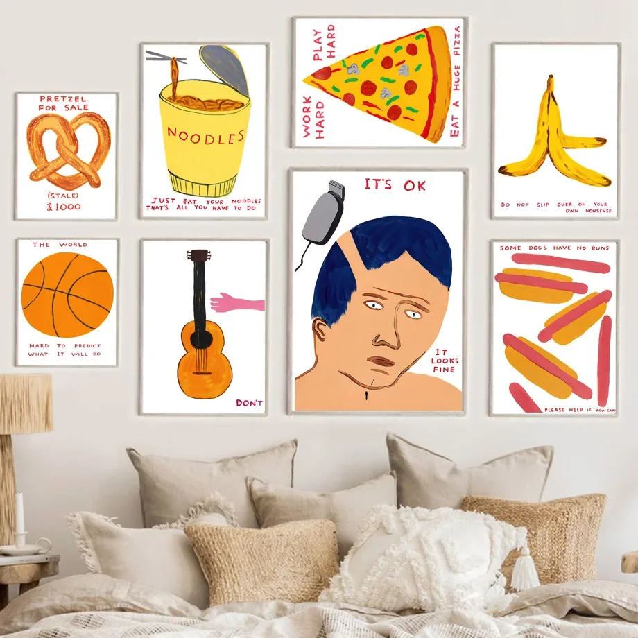 David Shrigley Pizza Banana Hot Dog Funny Wall Art Canvas Painting Nordic Posters And Prints Wall Pictures For Living Room Decor