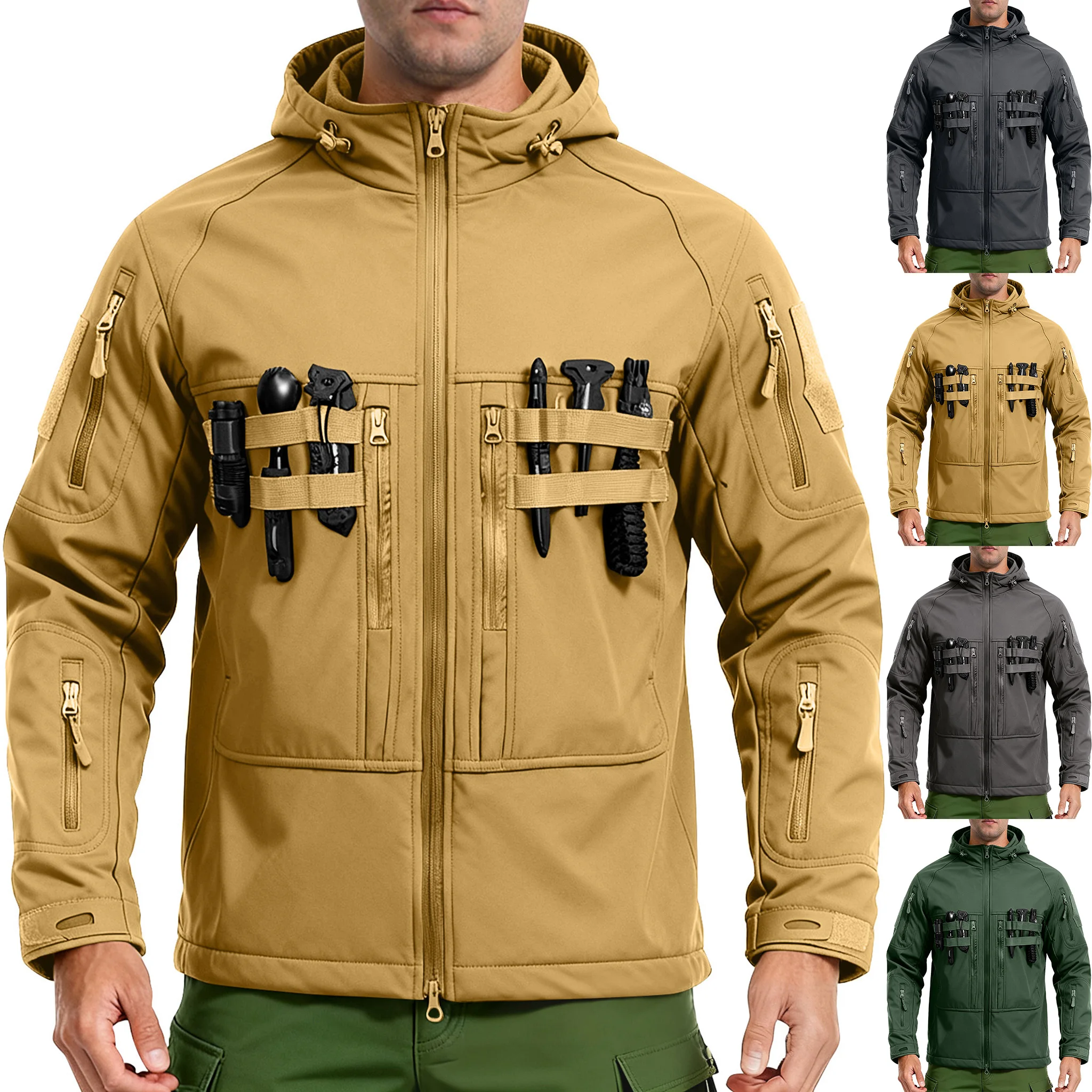 

Men'S Winter Solid Color Assault Suit Trendy Tactical Style Jacket Breathable Windproof Jacket Outdoor Sports Assault Suit
