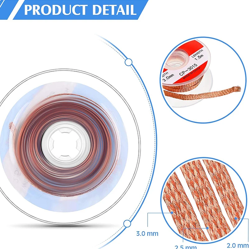 1.0-4.0mm Desoldering Mesh Braid Tape Copper Welding Point Solder Remover Wire Soldering Wick Tin Lead Cord Flux For Soldering