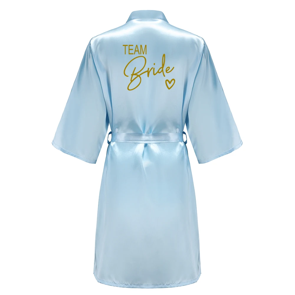 Wedding Party Team Bride Robe With Black Gold Letters Kimono Satin Pajamas Bridesmaid Bathrobe SP008