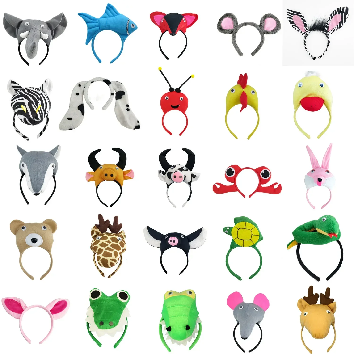 Adult Kids Plush Cartoon Boy Animal Ears Headband Gift Birthday Party Cosplay Costume Dog Cow Tiger Elephant Christmas Halloween