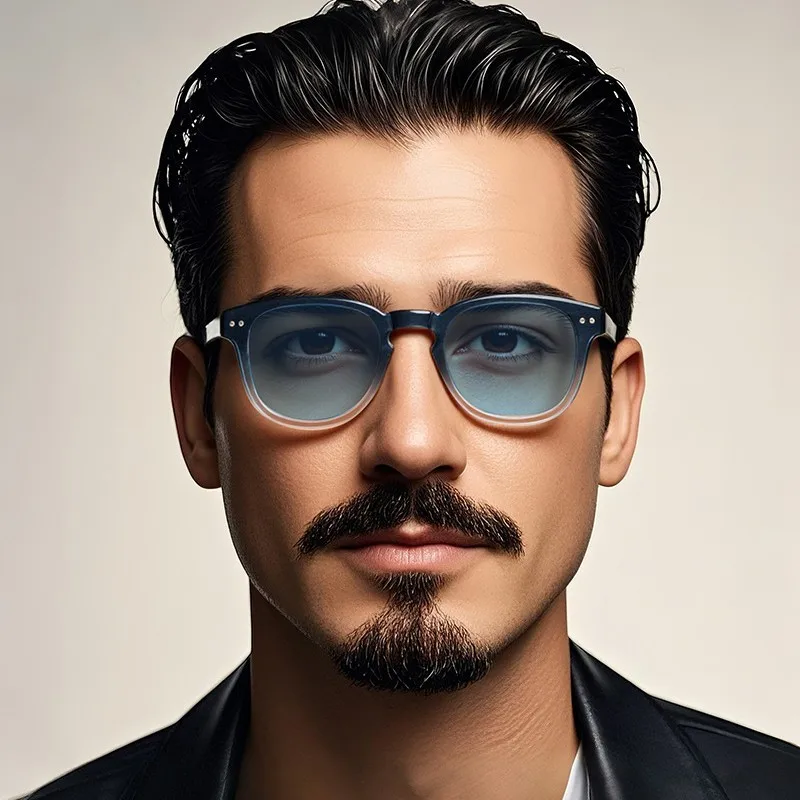 Vintage Tortoise Square Sunglasses for Men Women, Rivet Thick Frame Light Blue Lens UV400 Retro Unisex Fashion Shades